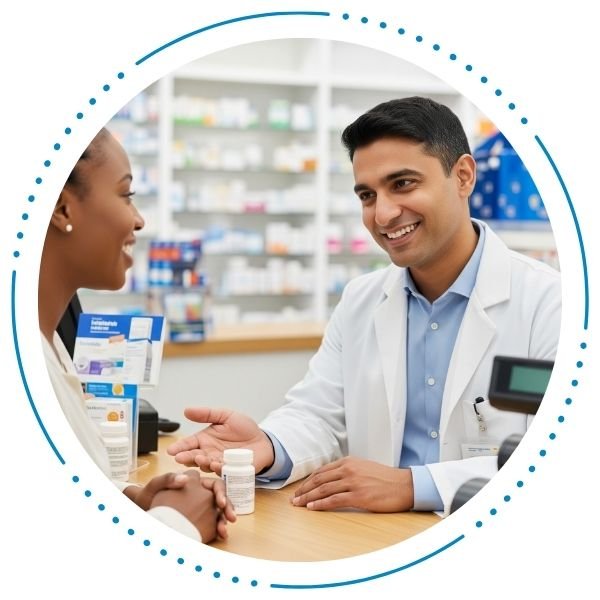 a pharmacist talking to someone