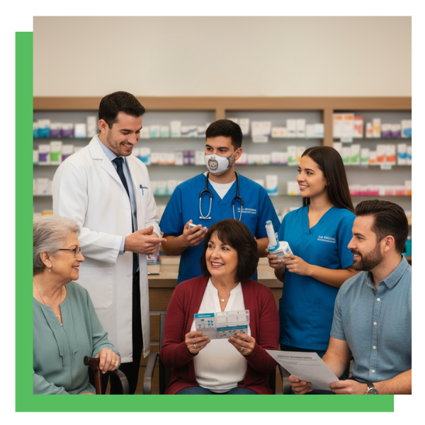technicians demonstrating medical devices to the patients